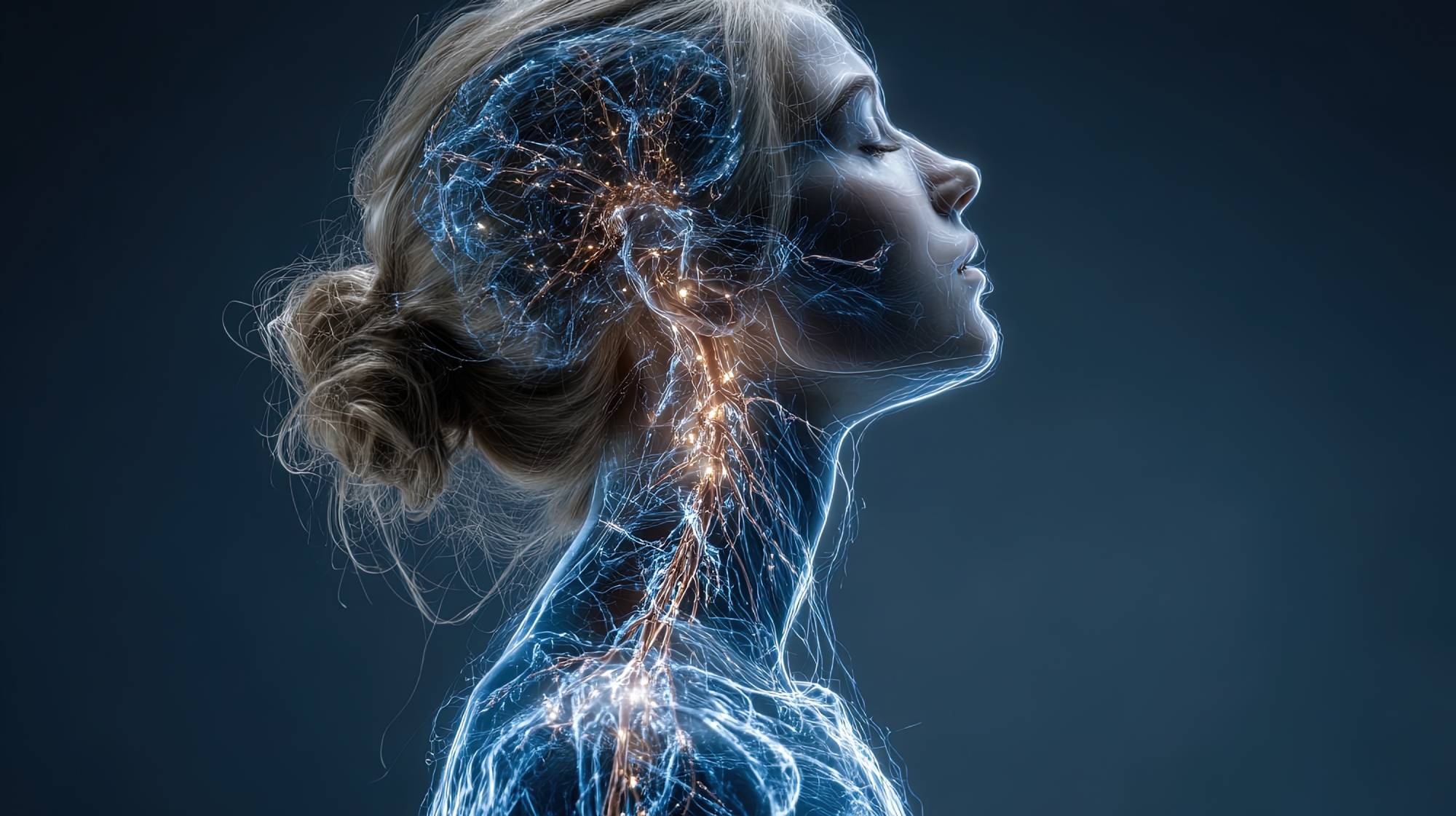 Digitales Kopfprofil mit neuronalen Verbindungen als Symbol für das autonome Nervensystem